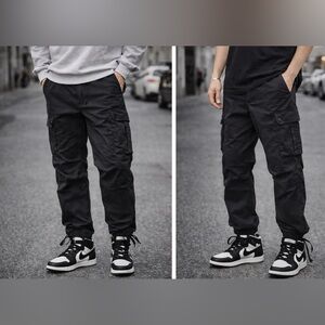 MATCHSTICK Men’s Black Cargo Pants XL 34 | 100% Cotton | Streetwear Utility